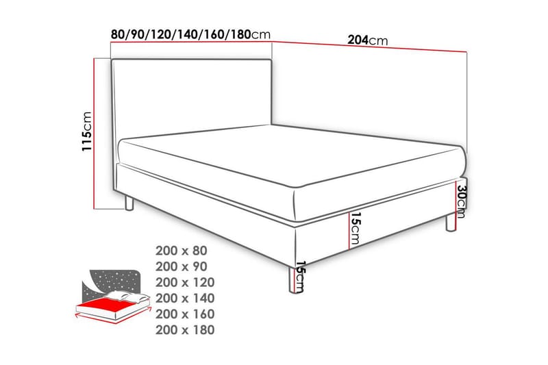 Lux Kontinentalseng 80x200 cm - Grå - Enkeltsenge - Kontinentalsenge