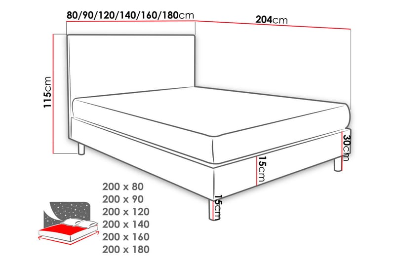 Lux Kontinentalseng 90x204 cm - Lyserød - Møbler - Senge - Kontinentalsenge