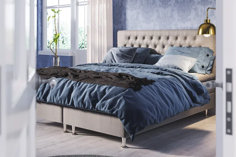 Meja Komplet Sengesæt 180x200 cm Dobbeltseng med Sengegavl - Grå - Møbler - Senge - Kontinentalsenge