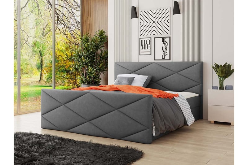 Milano Kontinentalseng 140x200 cm med Sengegavl - Grå - Møbler - Senge - Kontinentalsenge