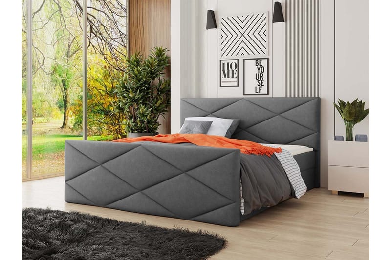 Milano Kontinentalseng 140x200 cm med Sengegavl - Grå - Møbler - Senge - Kontinentalsenge
