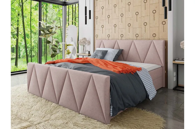 Milano Kontinentalseng 140x200 cm med Sengegavl - Lyserød - Møbler - Senge - Kontinentalsenge