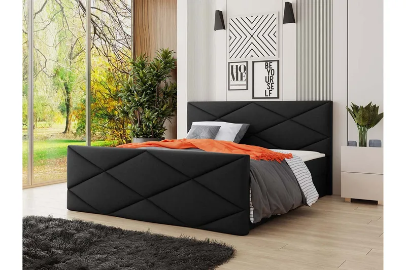 Milano Kontinentalseng 140x200 cm med Sengegavl - Sort - Møbler - Senge - Kontinentalsenge