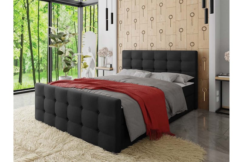 Milano Kontinentalseng 180x200 cm med Sengegavl - Sort - Møbler - Senge - Kontinentalsenge