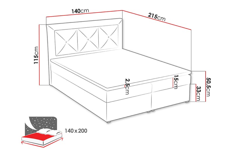 Moden Kontinentalseng 140x215 cm - Sort - Kontinentalsenge