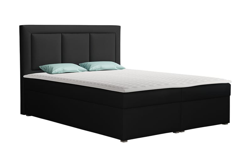 Moden Sengepakke – Kontinentalseng 140x215 cm med Sengegavl + Topmadras, Sort