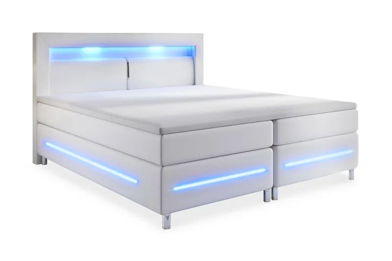 Modena Lyx Sengepakke 140x200 LED Glat Sengegavl Kunstlæder, Hvid