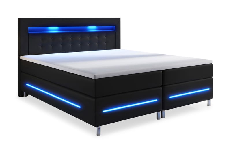 Modena Lyx Sengepakke 160x200 LED Tuftet Gavl Kunstlæder - Sort - Komplet sengepakke - Kontinentalsenge - Dobbeltsenge - Familieseng