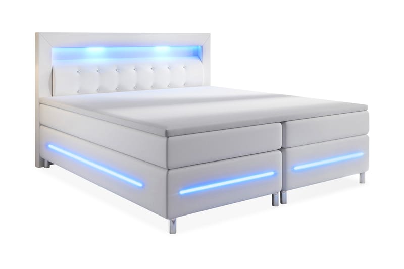 Modena Lyx Sengepakke 180x200 LED Buet Tuftet Gavl Kunstlæde - Hvid - Møbler - Senge - Kontinentalsenge