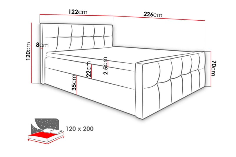 Norrbacksjö Kontinentalseng 120x200 cm - Sort - Møbler - Senge - Kontinentalsenge