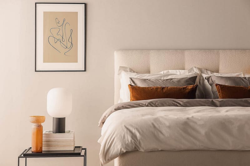 Oslo Luksus Komplet Seng Pakke Kontinentalseng 180x200 cm med Knapbetrukket sengegavl - Beige - Møbler - Senge - Kontinentalsenge