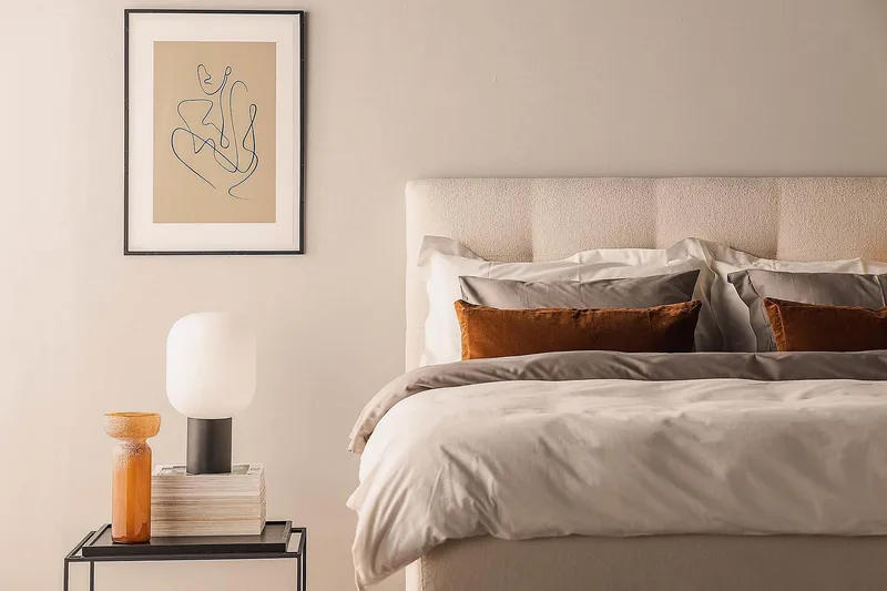 Oslo Lyx Komplet Sengepakke Boucle Knappegavl 160x200 cm - Beige - Møbler - Senge - Kontinentalsenge