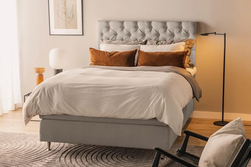 Oslo Lyx Sengepakke Boucle 120x200 Dybttuftet gavl - Grå - Møbler - Senge - Kontinentalsenge