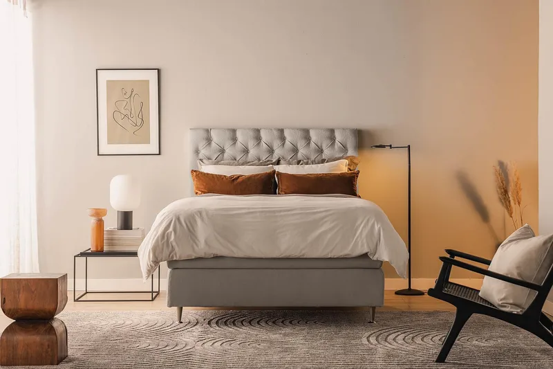 Oslo Lyx Sengepakke Boucle 120x200 Dybttuftet gavl - Grå - Møbler - Senge - Kontinentalsenge