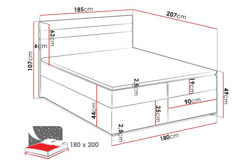 Puente Kontinentalseng 180x200 cm - Hvid - Møbler - Senge - Kontinentalsenge