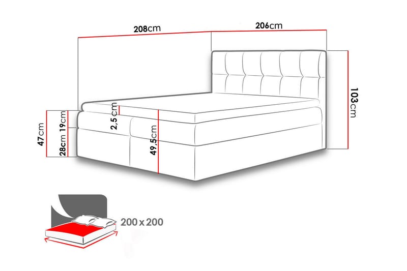 Rico Kontinentalseng 200x208 cm - Sort - Møbler - Senge - Kontinentalsenge
