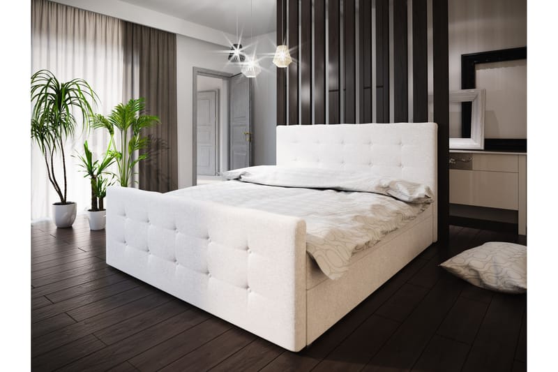 Roma sengepakke 160x200 knappet Gavl - hvid - Komplet sengepakke - Kontinentalsenge - Dobbeltsenge