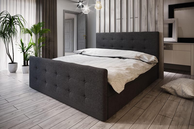 Roma sengepakke 160x200 knappet Gavl - mørkegrå - Komplet sengepakke - Kontinentalsenge - Dobbeltsenge