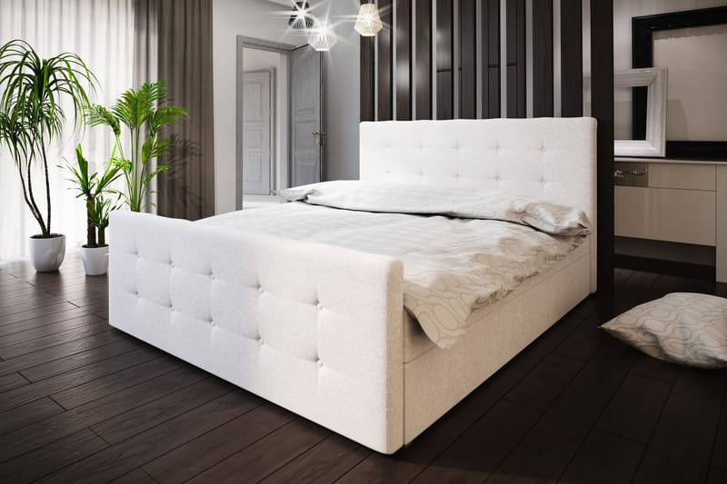Roma sengepakke 180x200 knappet Gavl - hvid - Komplet sengepakke - Kontinentalsenge - Dobbeltsenge