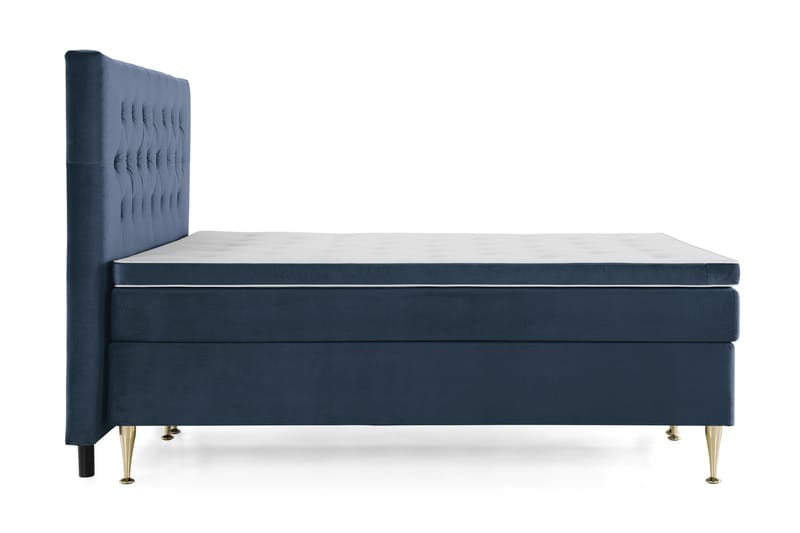 Royal Velvet Komplet Sengepakke 160x200 - Mørkeblå med Høje Guldben - Dobbeltsenge - Komplet sengepakke - Kontinentalsenge