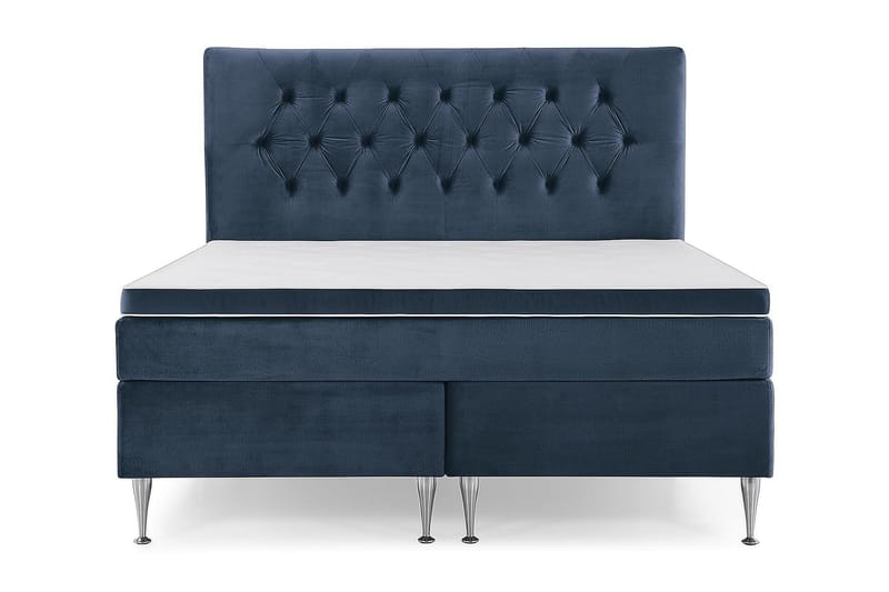 Royal Velvet Komplet Sengepakke 160x200 - Mørkeblå med Høje Sølvben - Komplet sengepakke - Kontinentalsenge - Dobbeltsenge
