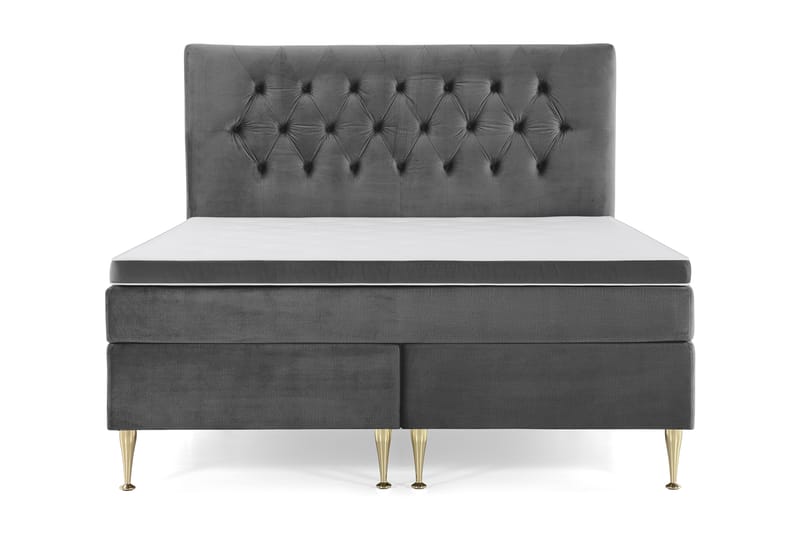 Royal Velvet Komplet Sengepakke 160x200 - Mørkegrå med Høje Guldben - Komplet sengepakke - Kontinentalsenge - Dobbeltsenge