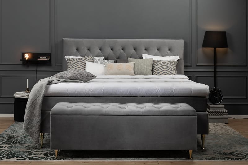 Royal Velvet Komplet Sengepakke 180x200 - Lysegrå med Lave Formede Ben - Komplet sengepakke - Kontinentalsenge - Dobbeltsenge