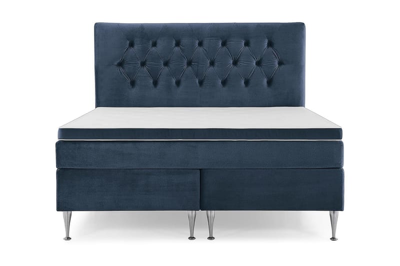 Royal Velvet Komplet Sengepakke 180x200 - Mørkeblå med Høje Sølvben - Komplet sengepakke - Kontinentalsenge - Dobbeltsenge