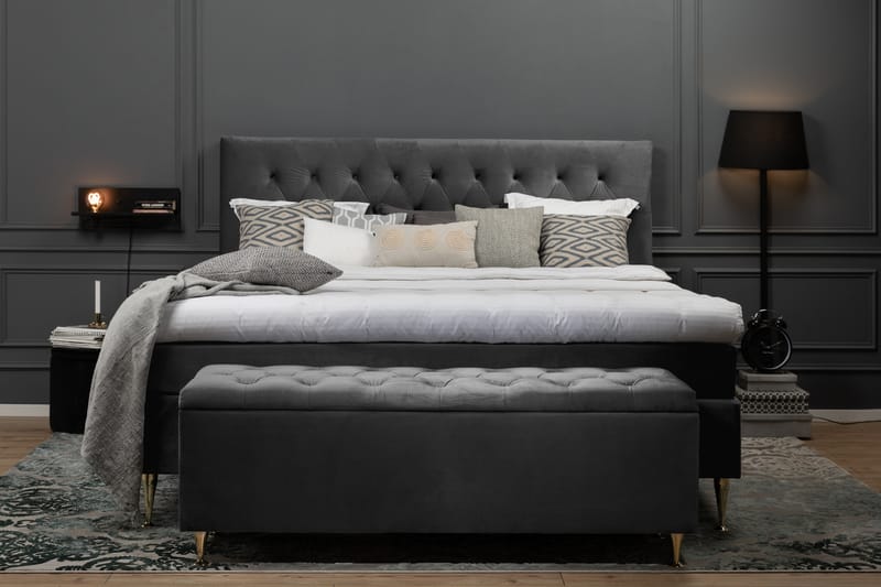 Royal Velvet Komplet Sengepakke 210x210 - Mørkegrå med Lave Rosében - Komplet sengepakke - Kontinentalsenge - Dobbeltsenge - Familieseng