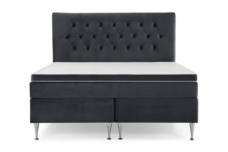 Royal Velvet Komplet Sengepakke Fløjlseng 180x200 cm - Sort med høje sølvben - Møbler - Senge - Kontinentalsenge