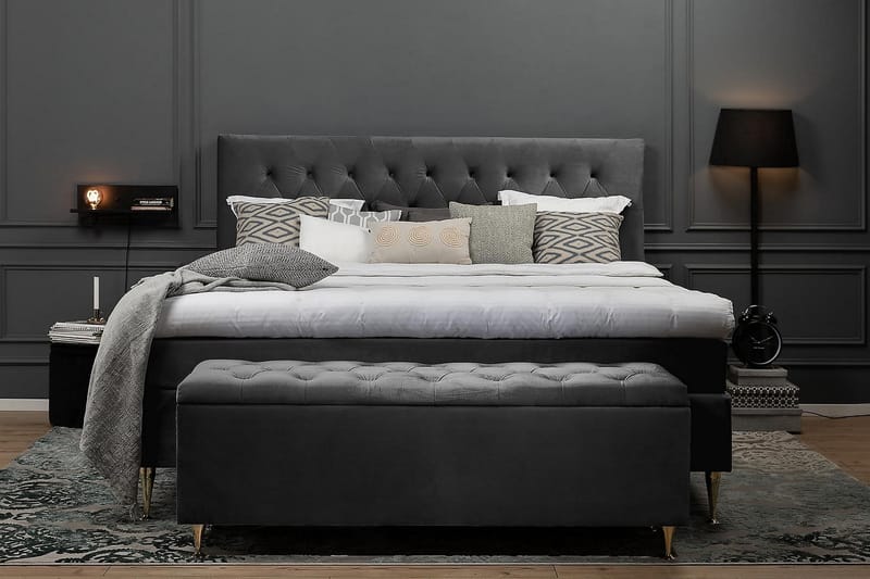 Royal Velvet Komplet Sengepakke Kontinentalseng 180x200 cm - Mørkegrå / Fløjl - Møbler - Senge - Kontinentalsenge