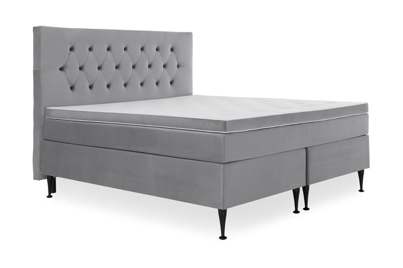 Royal Velvet Komplett Sengpakke 160x200 cm - Lysegrå med Høje Sorte Ben - Møbler - Senge - Komplet sengepakke