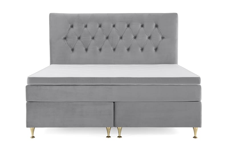 Royal Velvet Komplett Sengpakke 160x200 cm - Lysegrå med Lave Guldben - Møbler - Senge - Kontinentalsenge