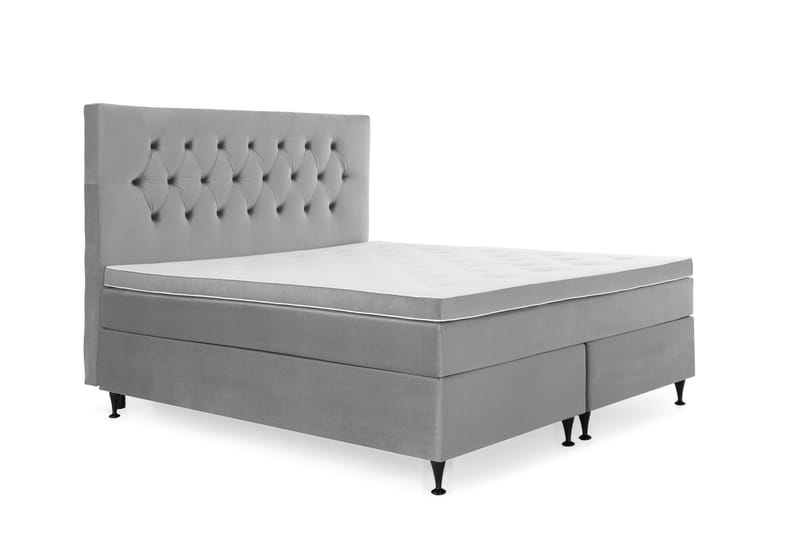 Royal Velvet Komplett Sengpakke 160x200 cm - Lysegrå med Lave Sorte Ben - Møbler - Senge - Komplet sengepakke