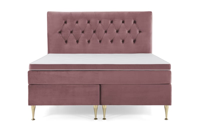 Royal Velvet Komplett Sengpakke 160x200 cm - Lyserød med Høje Guldben - Møbler - Senge - Kontinentalsenge