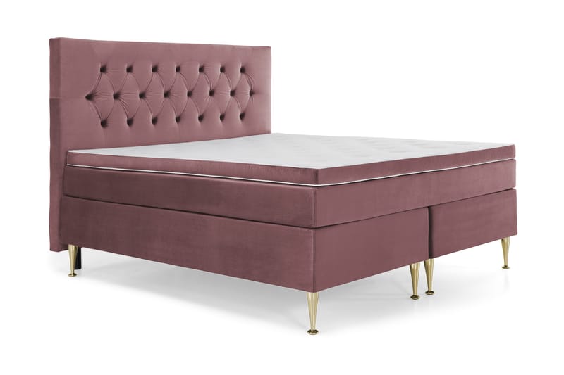 Royal Velvet Komplett Sengpakke 160x200 cm - Lyserød med Høje Guldben - Møbler - Senge - Kontinentalsenge