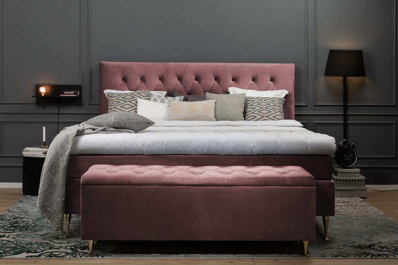 Royal Velvet Komplett Sengpakke 160x200 cm - Lyserød med Lave Rosében - Møbler - Senge - Kontinentalsenge