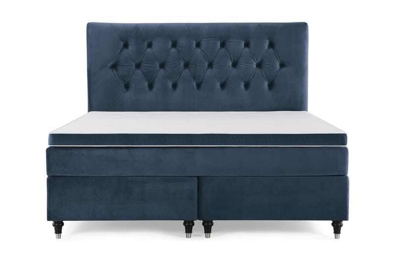 Royal Velvet Komplett Sengpakke 160x200 cm - Mørkeblå med Formede Ben - Møbler - Senge - Komplet sengepakke