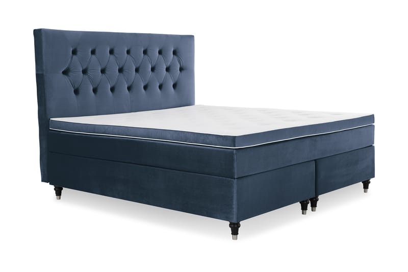 Royal Velvet Komplett Sengpakke 160x200 cm - Mørkeblå med Formede Ben - Møbler - Senge - Komplet sengepakke