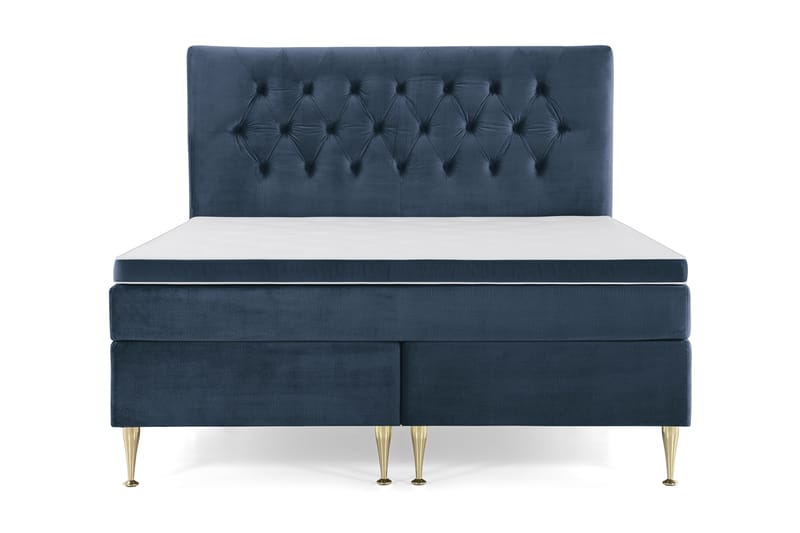 Royal Velvet Komplett Sengpakke 160x200 cm - Mørkeblå med Høje Guldben - Møbler - Senge - Komplet sengepakke