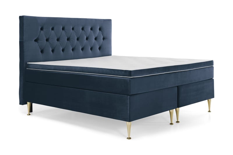 Royal Velvet Komplett Sengpakke 160x200 cm - Mørkeblå med Høje Guldben - Møbler - Senge - Komplet sengepakke