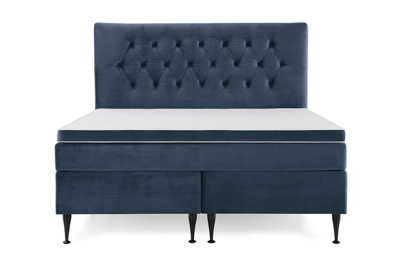 Royal Velvet Komplett Sengpakke 160x200 cm - Mørkeblå med Høje Sorte Ben - Møbler - Senge - Komplet sengepakke