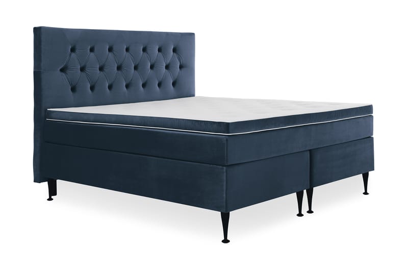 Royal Velvet Komplett Sengpakke 160x200 cm - Mørkeblå med Høje Sorte Ben - Møbler - Senge - Komplet sengepakke