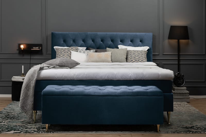 Royal Velvet Komplett Sengpakke 160x200 cm - Mørkeblå med Lave Sølvben - Møbler - Senge - Kontinentalsenge