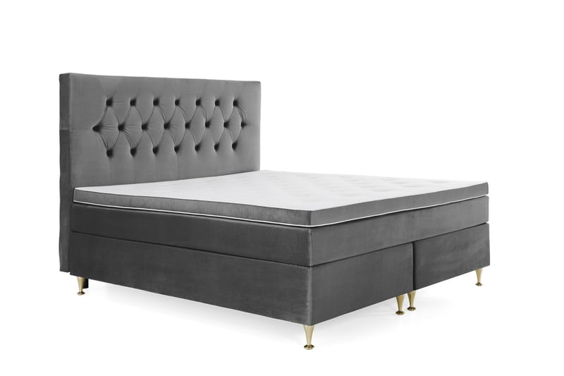 Royal Velvet Komplett Sengpakke 160x200 cm - Mørkegrå med Lave Guldben - Møbler - Senge - Kontinentalsenge