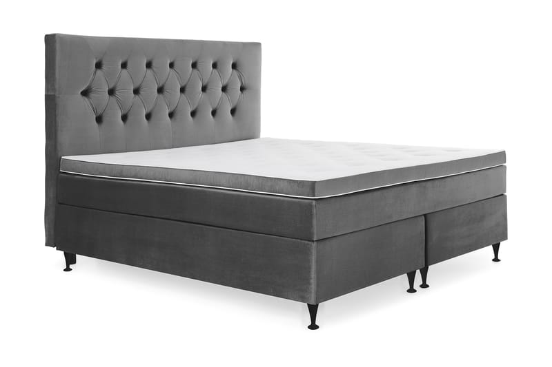Royal Velvet Komplett Sengpakke 160x200 cm - Mørkegrå med Lave Sorte Ben - Møbler - Senge - Komplet sengepakke