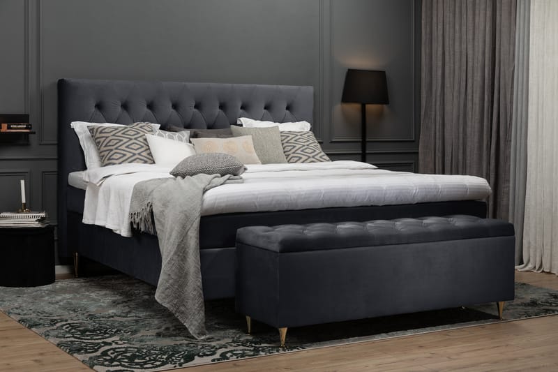 Royal Velvet Komplett Sengpakke 160x200 cm - Sort med Formede Ben - Møbler - Senge - Komplet sengepakke