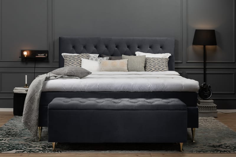 Royal Velvet Komplett Sengpakke 160x200 cm - Sort med Formede Ben - Møbler - Senge - Komplet sengepakke