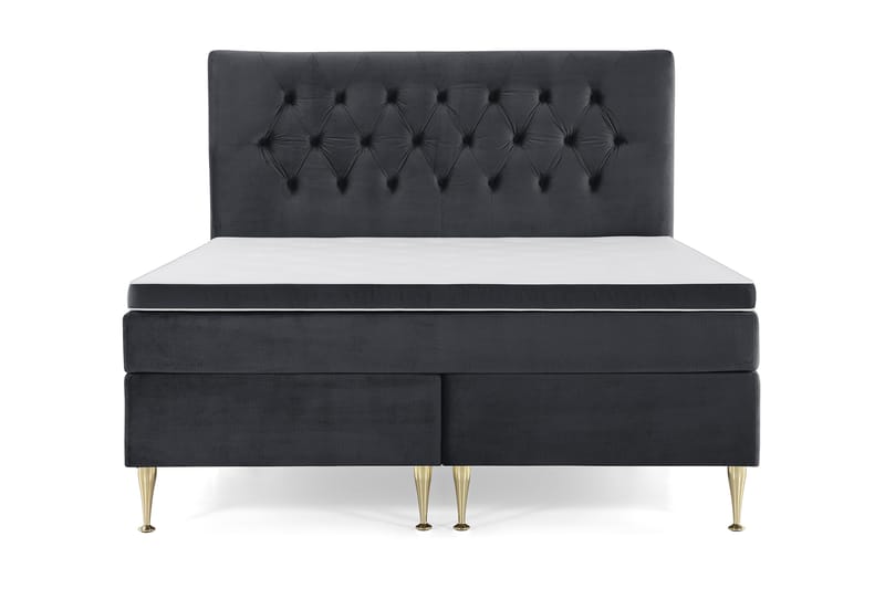 Royal Velvet Komplett Sengpakke 160x200 cm - Sort med Høje Guldben - Møbler - Senge - Kontinentalsenge