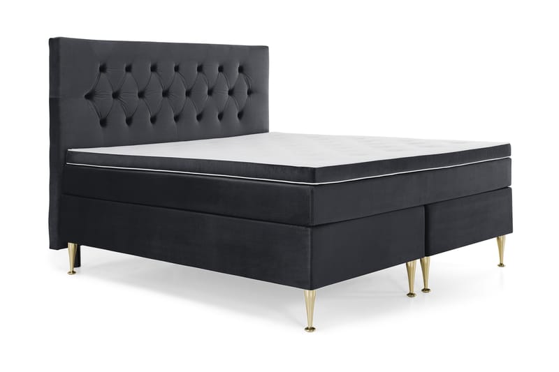 Royal Velvet Komplett Sengpakke 160x200 cm - Sort med Høje Guldben - Møbler - Senge - Kontinentalsenge